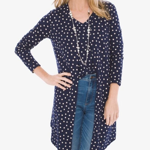 POLKA DOT NAVY BLUE  PINK PREPPY CARDIGAN CHICOS SIZE 1 US MEDIUM - Picture 10 of 16